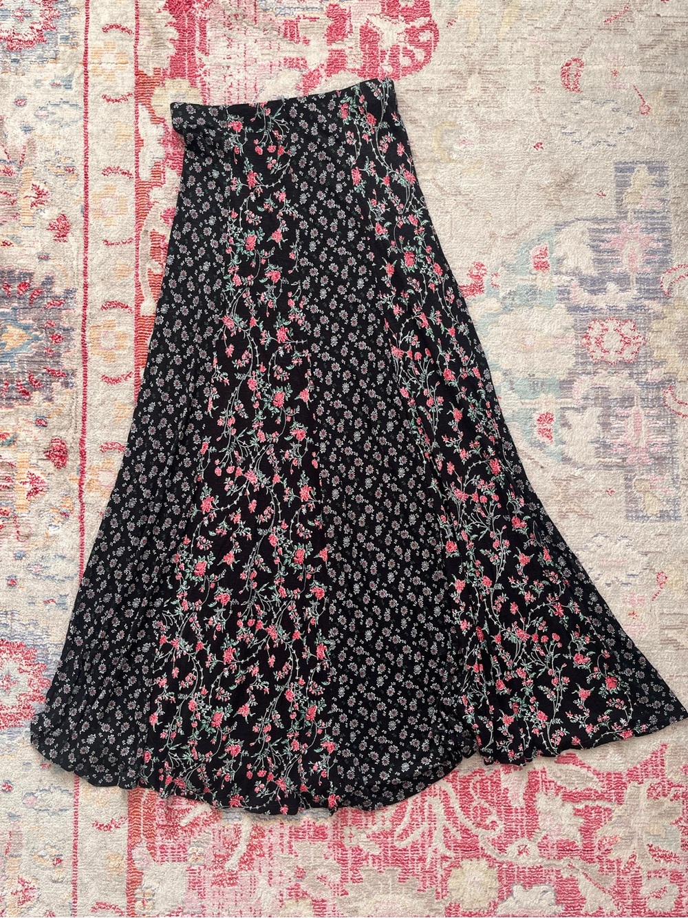 Black floral maxi skirt